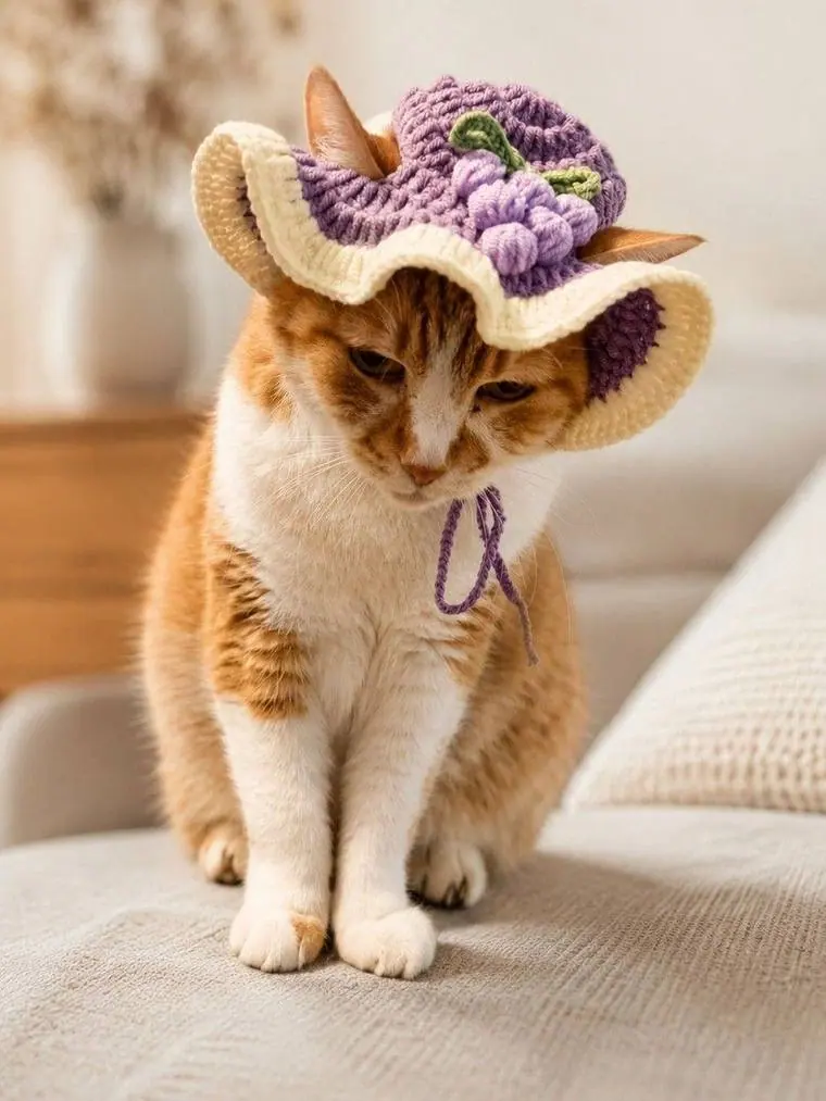 Chat portant le Bonnet Raisin