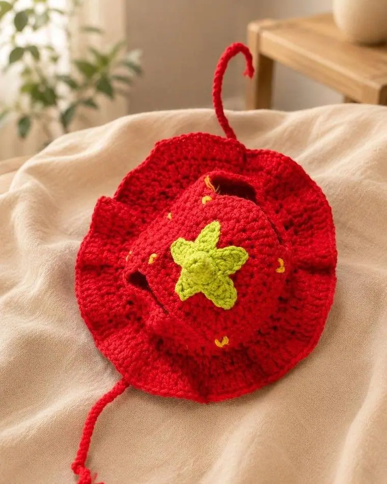 Bonnet Fraise porté par un chat